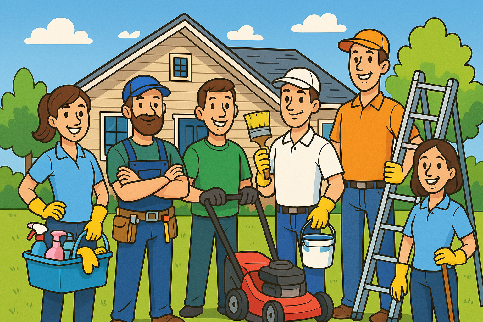 Happy team of workers